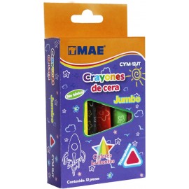 CRAYON JUMBO TRIANGULAR CON 12 PIEZAS MAE