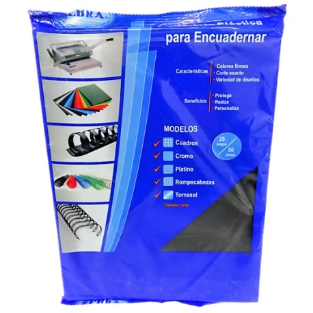 CUBIERTA PLASTICA NEGRA TAMAÑO CARTA CON 50 PIEZAS ZEBRA