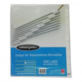 SEPARADORES WILSON JONES BLANCOS BORRABLES 8 DIVISIONES