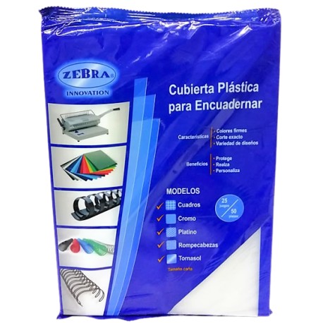 CUBIERTA PLASTICA CRISTAL TAMAÑO CARTA CON 50 PIEZAS ZEBRA