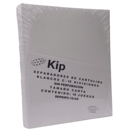 SEPARADORES BRISTOL TAMAÑO CARTA 15 SEPARADORES SIN PERFORACIONES KIP