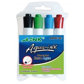 MARCADOR BASE AGUA 4 COLORES A-INK