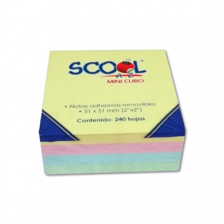 NOTAS ADHESIVAS SCOOL MINI CUBO COLORES PASTEL