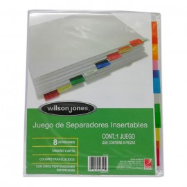 SEPARADORES WILSON JONES 8 DIVISIONES INSERTABLES COLORES TRANSLUCIDOS