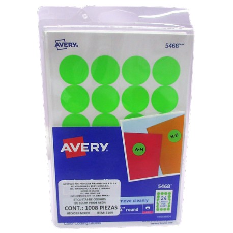 ETIQUETA ADHESIVA AVERY CIRCULAR REMOBIBLE VERDE NEON