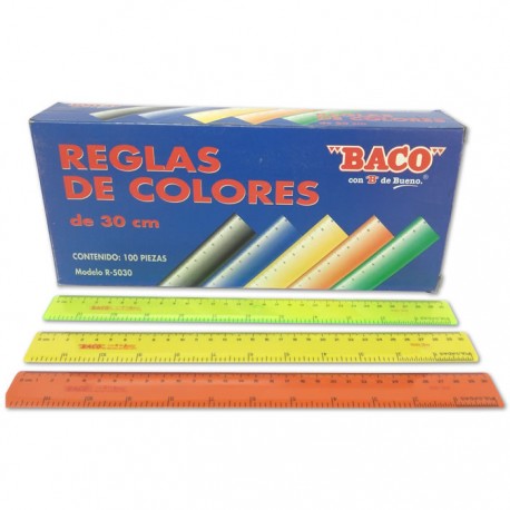 REGLA DE PLASTICO BACO DE COLORES 30 CENTIMETROS