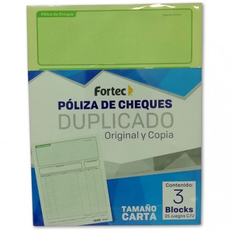BLOCK POLIZA DE CHEQUES CARTA DUPLICADO FORTEC