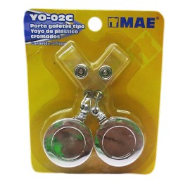 PORTA GAFETE TIPO YOYO MAE CROMADO BLISTER CON 2 PIEZAS