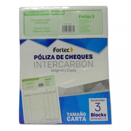 PAQUETE CON 3 DE BLOCK POLIZA DE CHEQUES CARTA FORTEC CON CARBON
