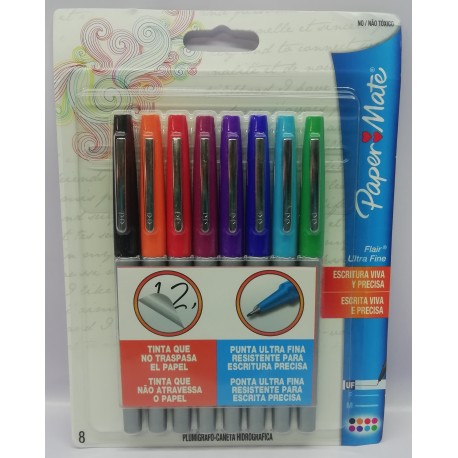 PLUMIN FLAIR ULTRA FINO CON 8 COLORES PAPER MATE