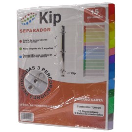 SEPARADORES KIP 15 DIVISIONES MODELO SEPKIP15 CEJA DE COLOR SIN NUMERO CON 1 JUEGO