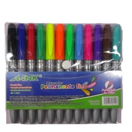 MARCADOR PERMANENTE FINO 12 COLORES A-INK