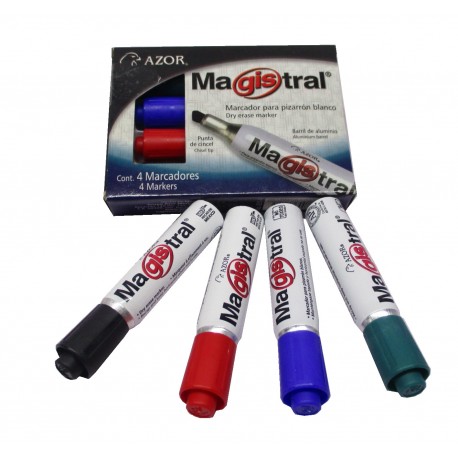 MARCADOR PARA PIZARRON MAGISTRAL ALUMINIO ESTUCHE CON 4 COLORES
